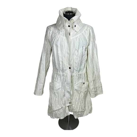 Samuel Dong Crinkle Jacket Bubble Hem Small Ivory Drawstring Waist Lightweight - Picture 4 of 10